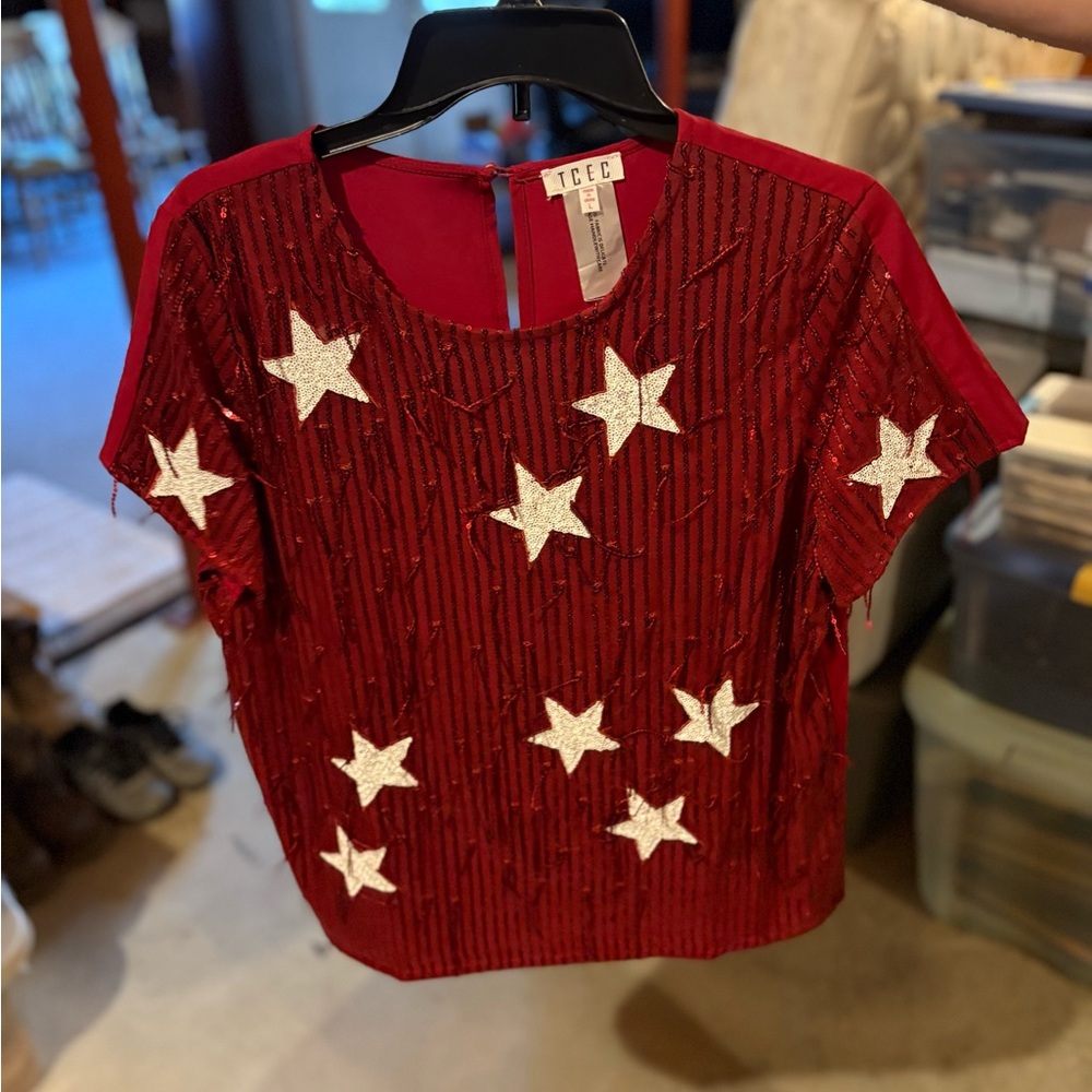 TCEC Red Star Embellished Blouse
